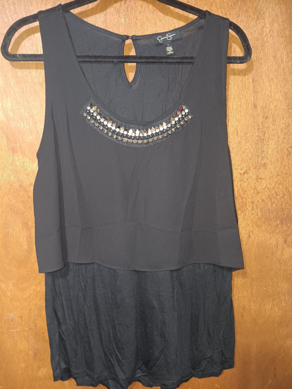 Jessica Simpson Black Layered Embellished Tank Top
